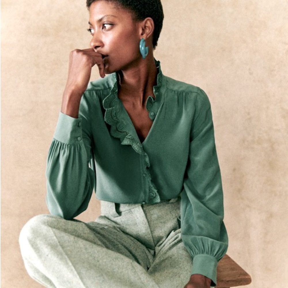 Sezane Chloe silk shirt in Sage